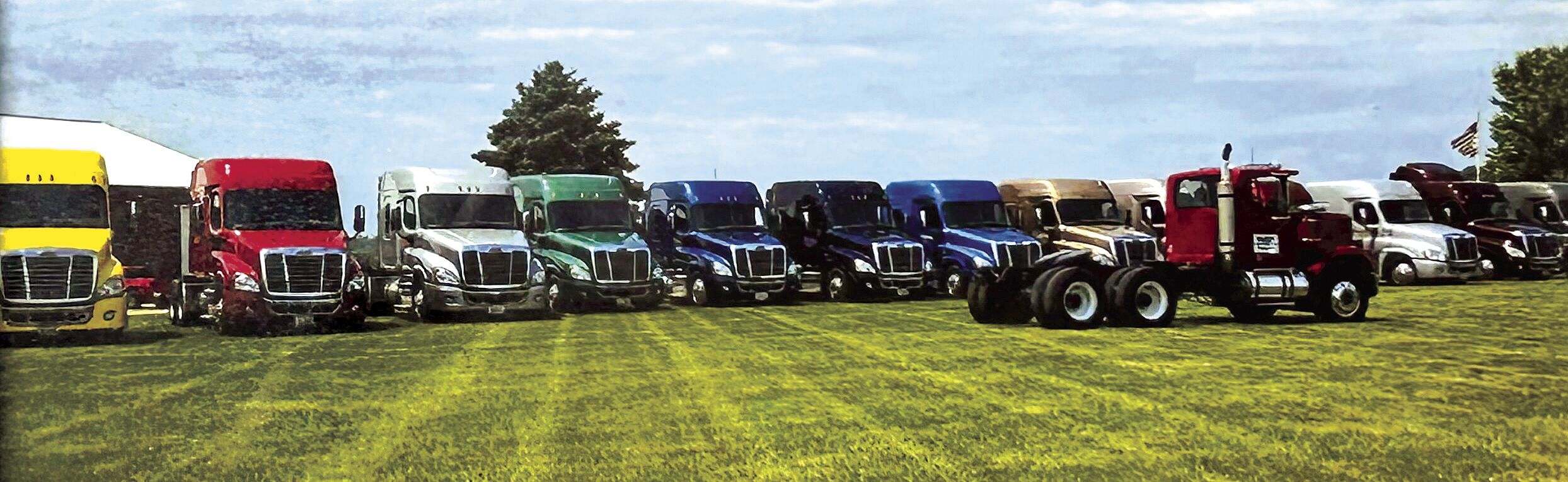 A caravan of trucks participated in the 2018 funeral of Gene Paisley, who founded Paisley Trucking Company in 1978. The company’s original truck sits in the foreground.    PHOTO CREDIT: Contributed