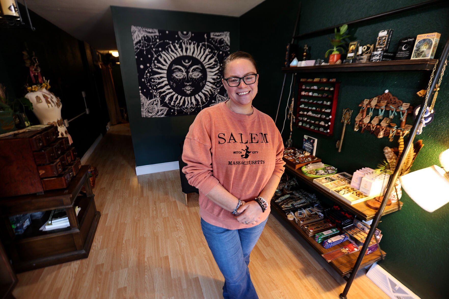 Co-owner of The Good Witches Cottage Makayla Rogers inside their new shop located at 1064 Central Ave. in Dubuque on Saturday.    PHOTO CREDIT: Dave Kettering