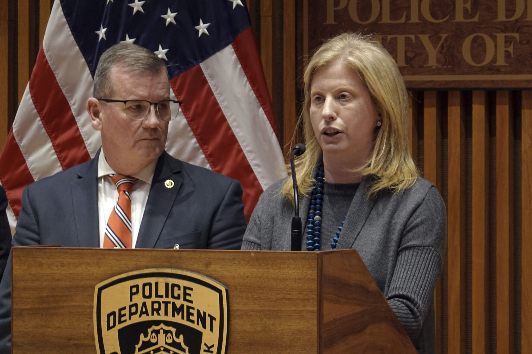 <p>New York City Police Commissioner Jessica Tisch, accompanied by Chief of Detectives Joseph Kenny, speaks during a news conference at police headquarters, Wednesday Dec. 4, 2024, concerning the shooting death of UnitedHealthcare CEO Brian Thompson outside a New York hotel. (AP Photo/Ted Shaffrey)</p>   PHOTO CREDIT: Ted Shaffrey - staff, ASSOCIATED PRESS