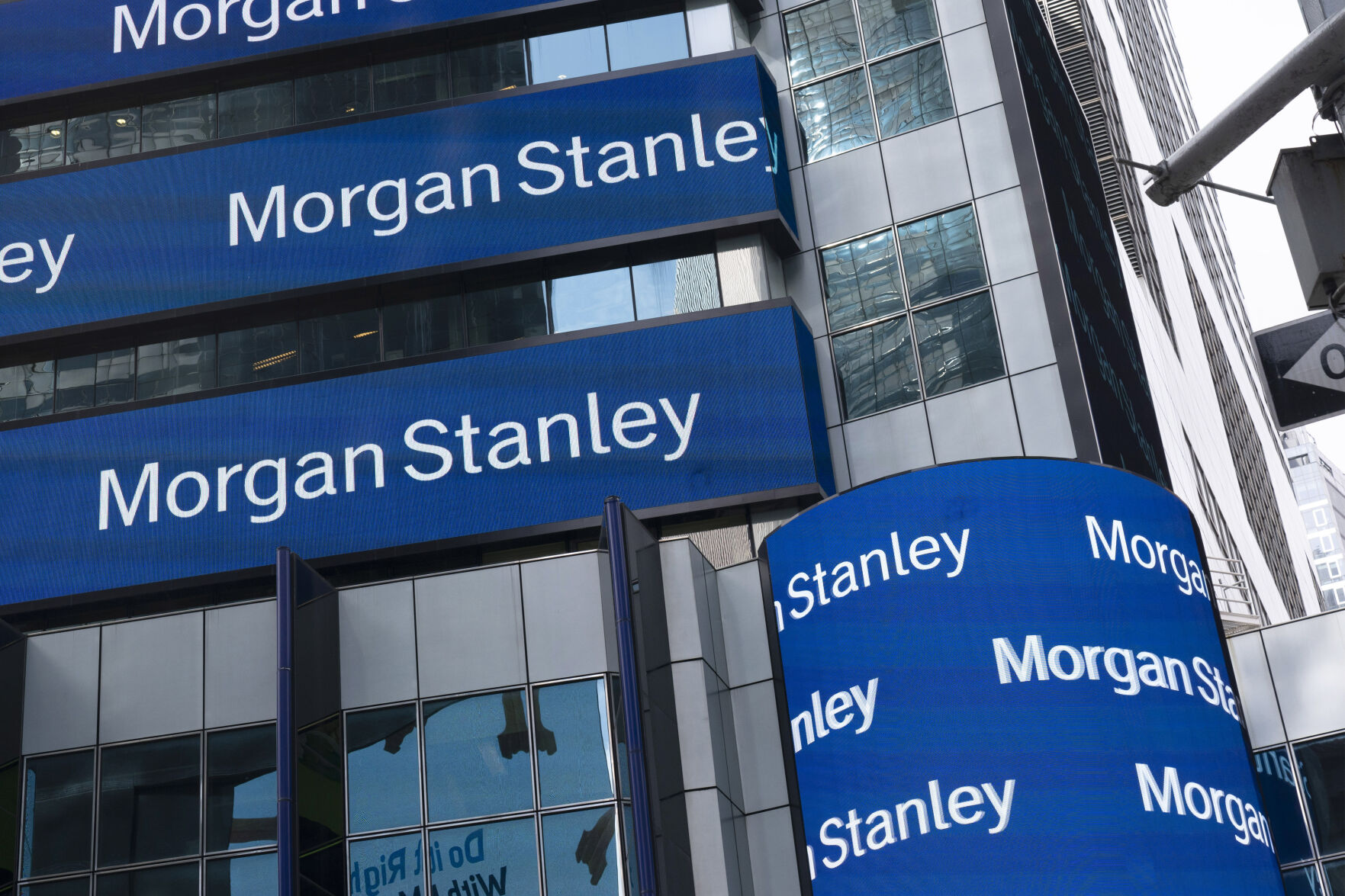 <p>FILE - Electronic signs are shown at Morgan Stanley headquarters on March 4, 2021 in New York. (AP Photo/Mark Lennihan, File)</p>   PHOTO CREDIT: Mark Lennihan 