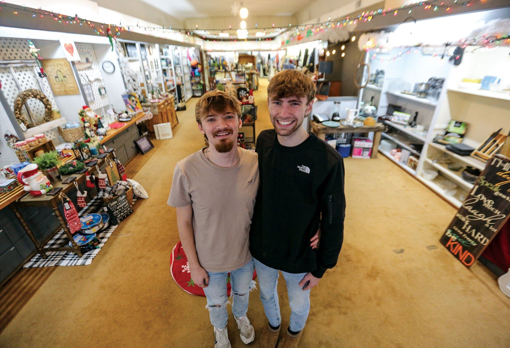 Taylor Schiltz (left) and Brayden Bock are the owners of T&B Treasures in Manchester, Iowa.    PHOTO CREDIT: Dave Kettering