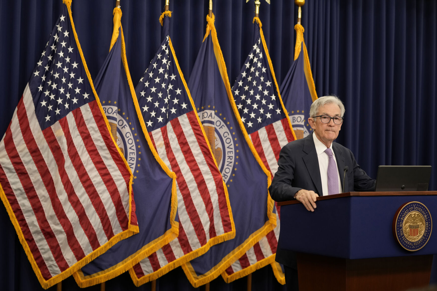 <p>File - Federal Reserve Board Chairman Jerome Powell speaks during a news conference at the Federal Reserve in Washington, Nov. 7, 2024. (AP Photo/Mark Schiefelbein, File)</p>   PHOTO CREDIT: Mark Schiefelbein