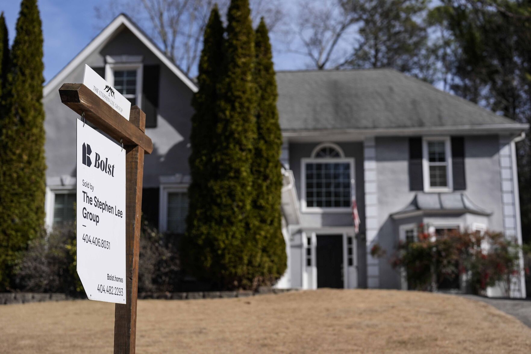 <p>FILE - A sign announcing a home for sale is posted outside a home, Feb. 1, 2024, in Kennesaw, Ga. (AP Photo/Mike Stewart, File)</p>   PHOTO CREDIT: Mike Stewart