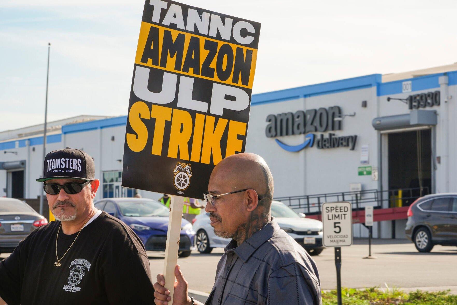 <p>Amazon workers, on strike, picket outside an Amazon Fulfillment Center, Thursday, Dec. 19, 2024, in City of Industry, Calif. (AP Photo/Damian Dovarganes)</p>   PHOTO CREDIT: Damian Dovarganes - staff, ASSOCIATED PRESS