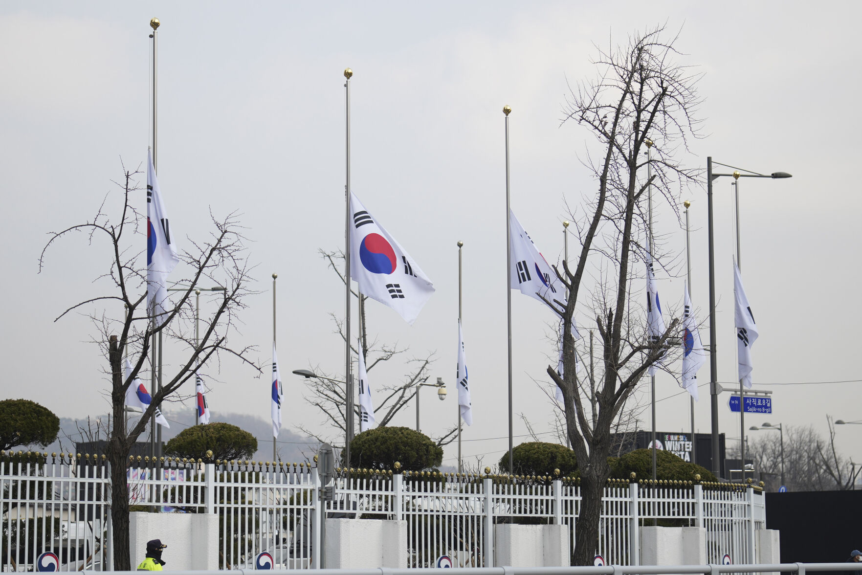 <p>South Korean national flags fly at half-staff at a government complex in Seoul, South Korea, Monday, Dec. 30, 2024, a day after a jetliner skidded off a runway, slammed into a concrete fence and burst into flames at an airport the town of Muan. (AP Photo/Lee Jin-man)</p>   PHOTO CREDIT: Lee Jin-man 