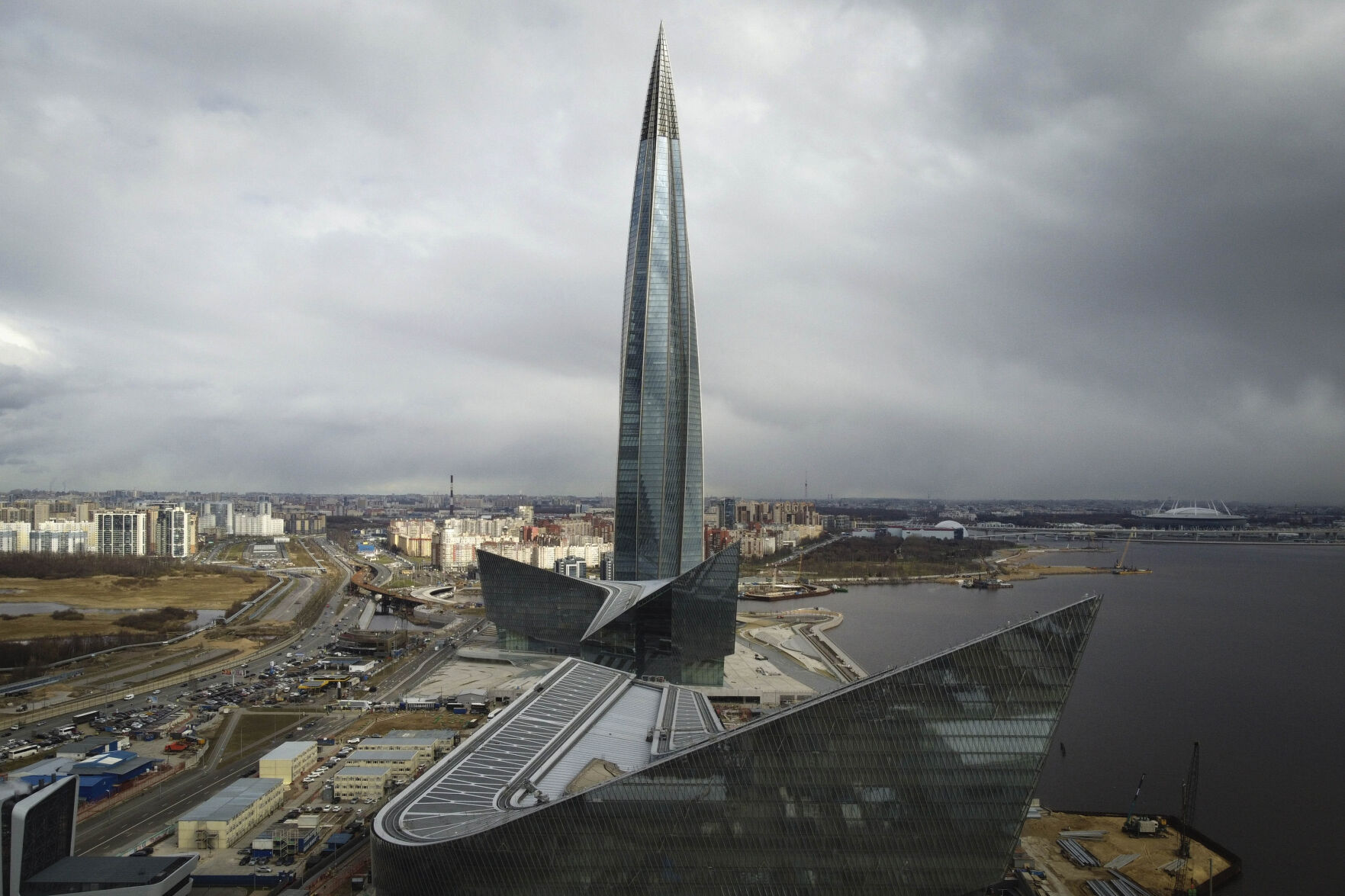 <p>FILE - A view of the business tower Lakhta Centre, the headquarters of Russian gas monopoly Gazprom in St. Petersburg, Russia, April 27, 2022. (AP Photo/Dmitri Lovetsky, File)</p>   PHOTO CREDIT: Dmitri Lovetsky - staff, ASSOCIATED PRESS