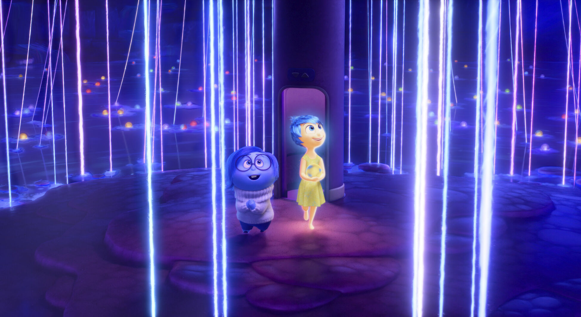 <p>This image released by The Walt Disney Studios shows the characters Sadness, voiced by Phyllis Smith, left, and Joy voiced by Amy Poehler, in a scene from "Inside Out 2." (The Walt Disney Studios via AP)</p>   PHOTO CREDIT: The Walt Disney Studios 