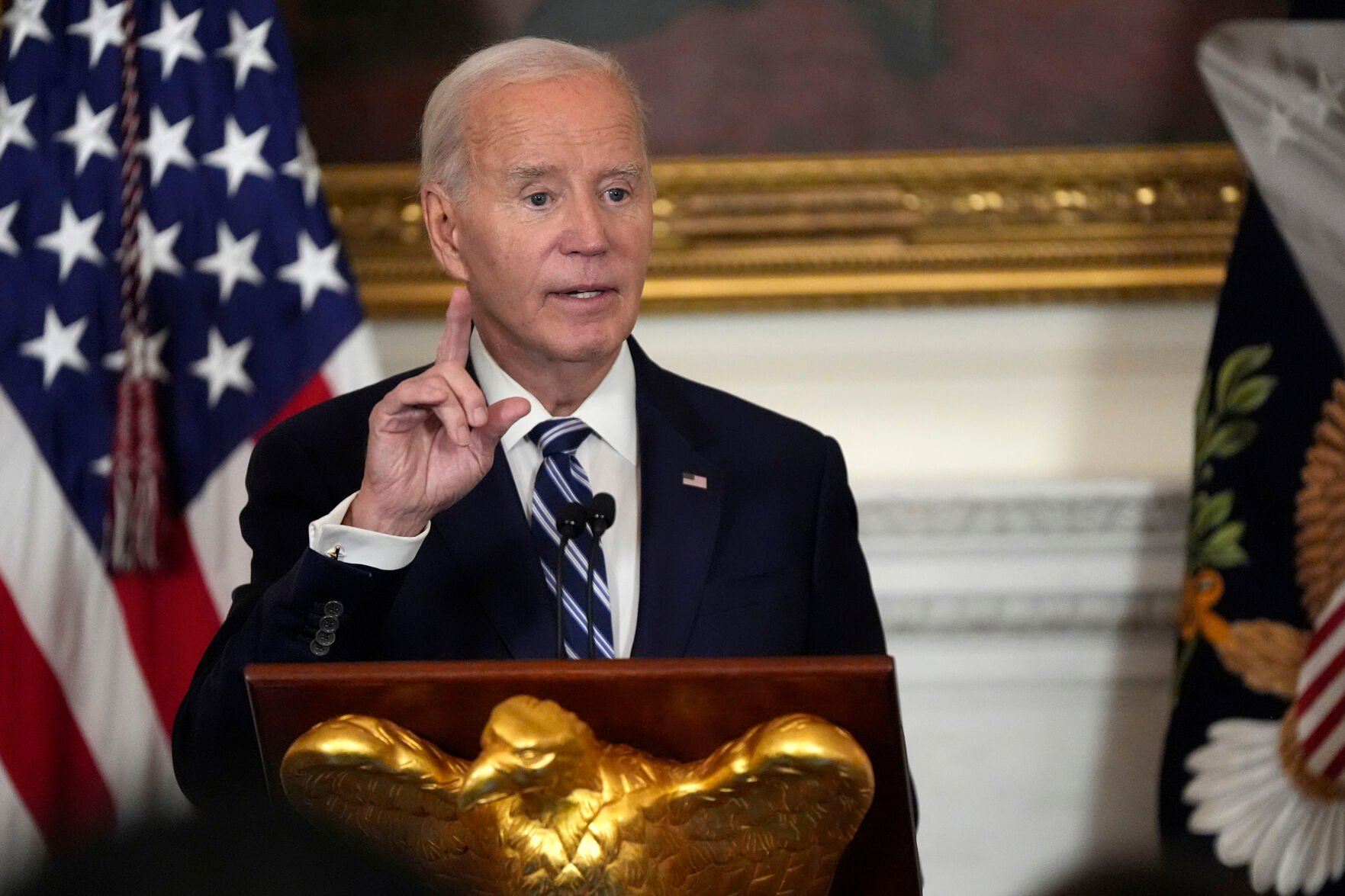 <p>President Joe Biden speaks at a reception for new Democratic members of Congress in the State Dining Room of the White House, Sunday, Jan. 5, 2025, in Washington. (AP Photo/Manuel Balce Ceneta)</p>   PHOTO CREDIT: Manuel Balce Ceneta