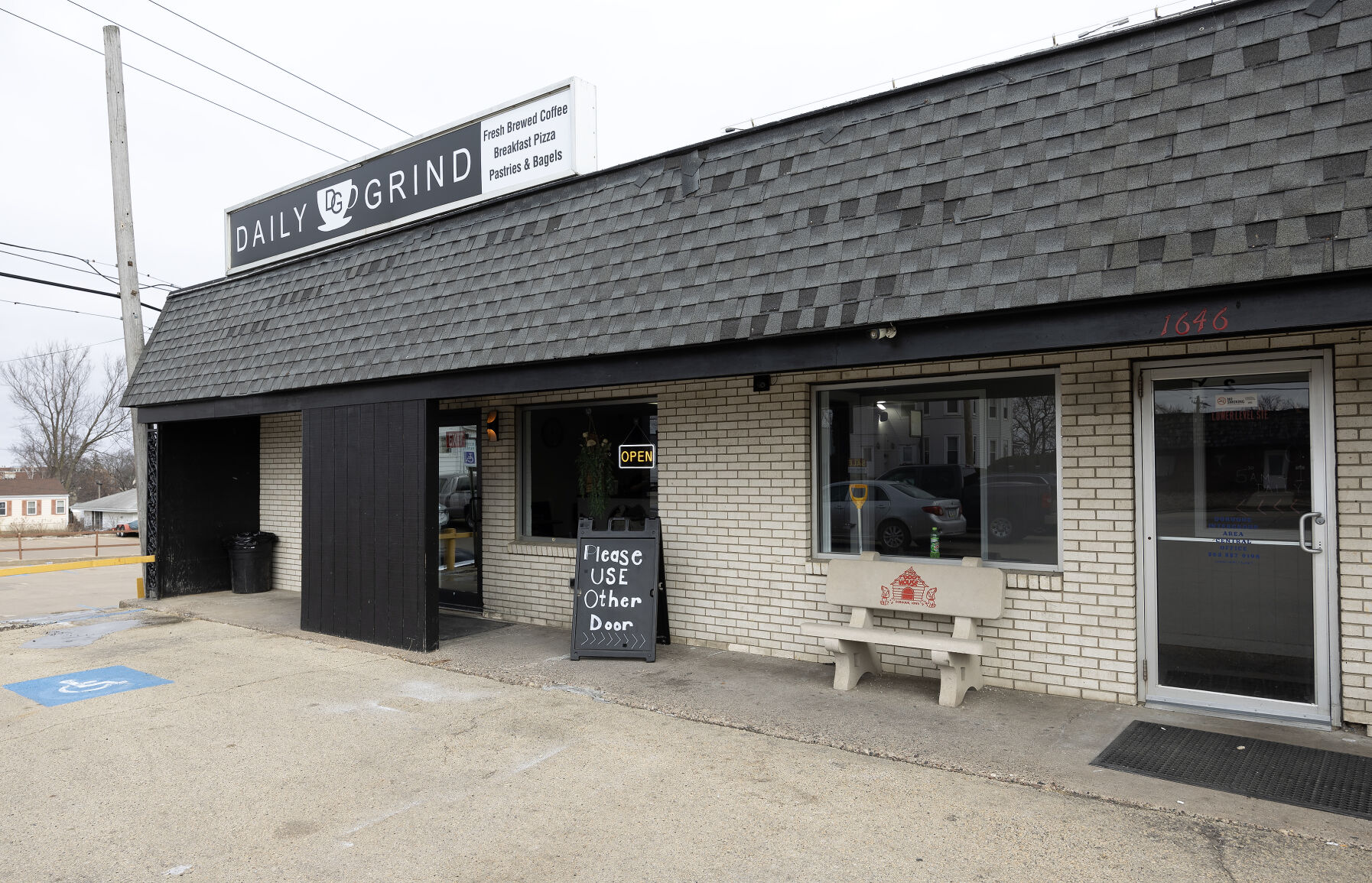 The exterior of Daily Grind coffee shop in Dubuque.    PHOTO CREDIT: Stephen Gassman