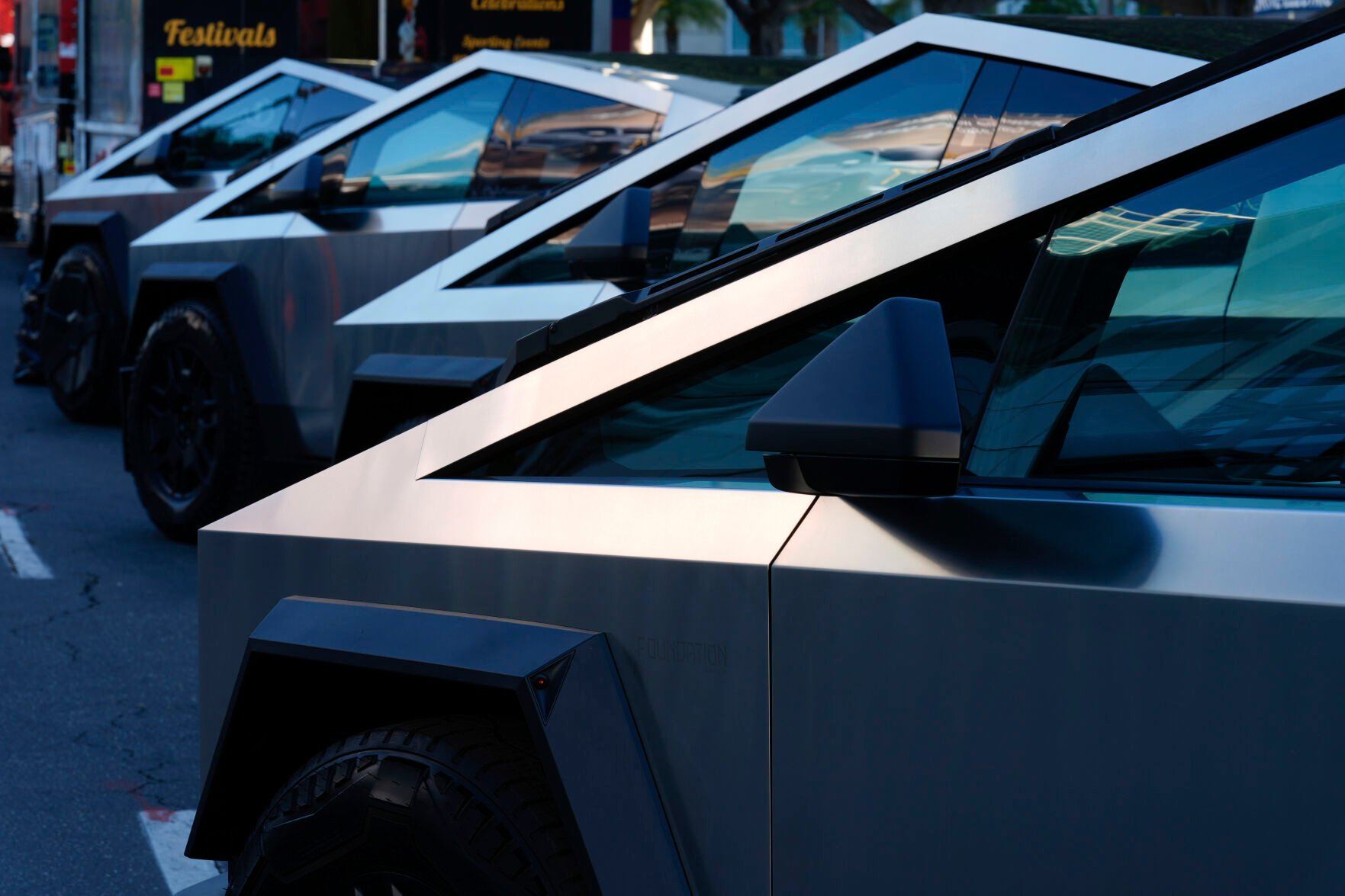 <p>FILE - Tesla Cybertrucks are displayed at the AutoMobility LA Auto Show, Nov. 21, 2024, in Los Angeles. (AP Photo/Damian Dovarganes, File)</p>   PHOTO CREDIT: Damian Dovarganes 